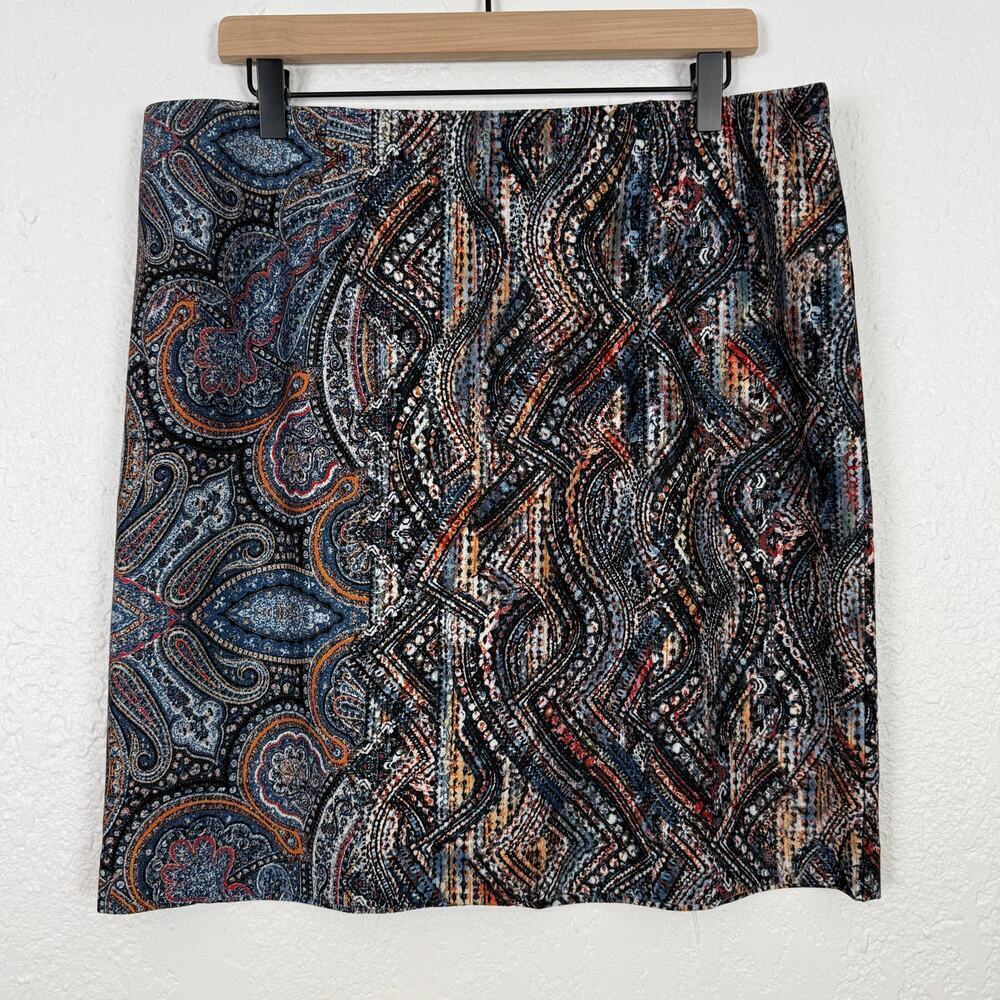 J.Jill Ponte Pencil Skirt Pull-On Mod Paisley Jacobean Size Large